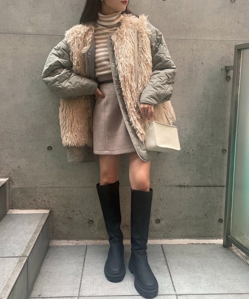 one after another NICE CLAUP（ワンアフターアナザーナイスクラップ）の「【マルチウェイに着回せる】キルティングコート＋ファーベストセット（ノーカラーコート・レディース・ブラック/カーキ/アイボリー・FREE）」の5枚目の写真