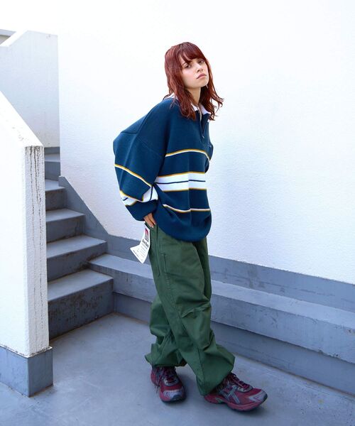 BEN DAVIS(ベンデイビス)の「【BEN DAVIS(ベンデイビス)】ROWER KNIT POLO / マルチボーダー ハーフジップ オーバーサイズ ニット ポロ(ニット/セーター・メンズ・グリーン系その他2/ブラック/ネイビー/オレンジ・LARGE/X-LARGE/MEDIUM)」の10枚目の写真