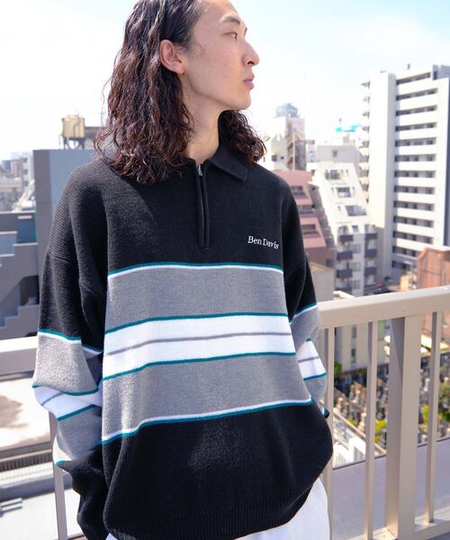 BEN DAVIS(ベンデイビス)の「【BEN DAVIS(ベンデイビス)】ROWER KNIT POLO / マルチボーダー ハーフジップ オーバーサイズ ニット ポロ(ニット/セーター・メンズ・グリーン系その他2/ブラック/ネイビー/オレンジ・LARGE/X-LARGE/MEDIUM)」の11枚目の写真