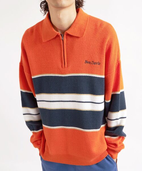 BEN DAVIS(ベンデイビス)の「【BEN DAVIS(ベンデイビス)】ROWER KNIT POLO / マルチボーダー ハーフジップ オーバーサイズ ニット ポロ(ニット/セーター・メンズ・グリーン系その他2/ブラック/ネイビー/オレンジ・LARGE/X-LARGE/MEDIUM)」の13枚目の写真