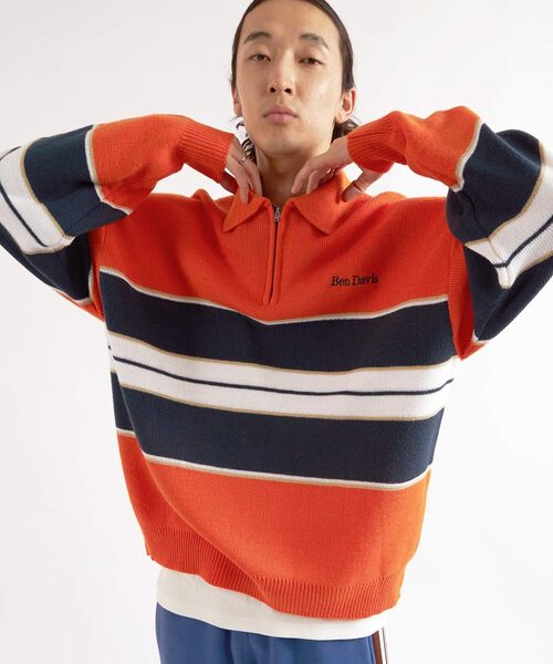 BEN DAVIS(ベンデイビス)の「【BEN DAVIS(ベンデイビス)】ROWER KNIT POLO / マルチボーダー ハーフジップ オーバーサイズ ニット ポロ(ニット/セーター・メンズ・グリーン系その他2/ブラック/ネイビー/オレンジ・LARGE/X-LARGE/MEDIUM)」の15枚目の写真
