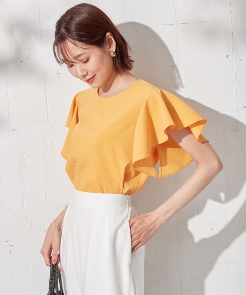 組曲(クミキョク)の「【洗える】さらっと快適サッカーフリルディテール ブラウス(Tシャツ/カットソー・レディース・アイボリー系/グリーン系/ブルー系/イエロー系/ネイビー系・7/6/5)」の5枚目の写真