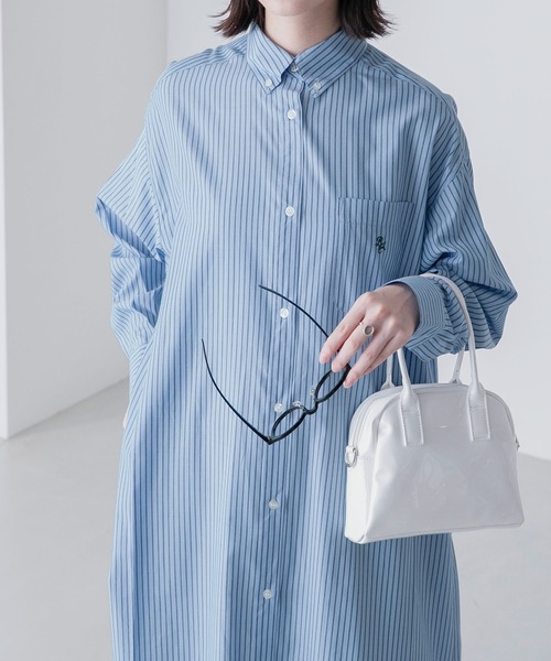 BONLECILL(ボンルシール)の「アソートワンポイント刺繍ボタンダウンシャツワンピース(シャツワンピース・レディース・ネイビー/ブルー系/オフホワイト/ブルー/ネイビー系/ブラウン系/ブラック系・FREE)」の7枚目の写真