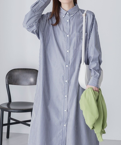 アソートワンポイント刺繍ボタンダウンシャツワンピース（シャツ