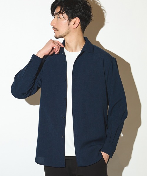 UNION STATION（ユニオンステーション）の「ポリエステルカチオンワイドカラーシャツ（シャツ/ブラウス・メンズ・ライトブルー/ホワイト/ベージュ/ネイビー・M/L/LL）」の4枚目の写真