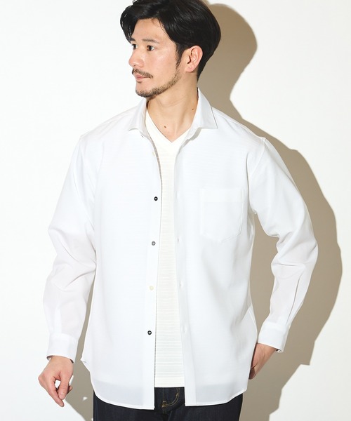 UNION STATION（ユニオンステーション）の「ポリエステルカチオンワイドカラーシャツ（シャツ/ブラウス・メンズ・ライトブルー/ホワイト/ベージュ/ネイビー・M/L/LL）」の2枚目の写真