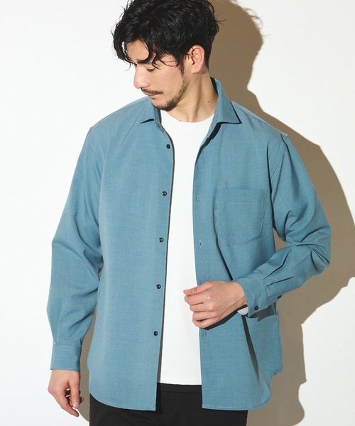 UNION STATION（ユニオンステーション）の「ポリエステルカチオンワイドカラーシャツ（シャツ/ブラウス・メンズ・ライトブルー/ホワイト/ベージュ/ネイビー・M/L/LL）」の3枚目の写真