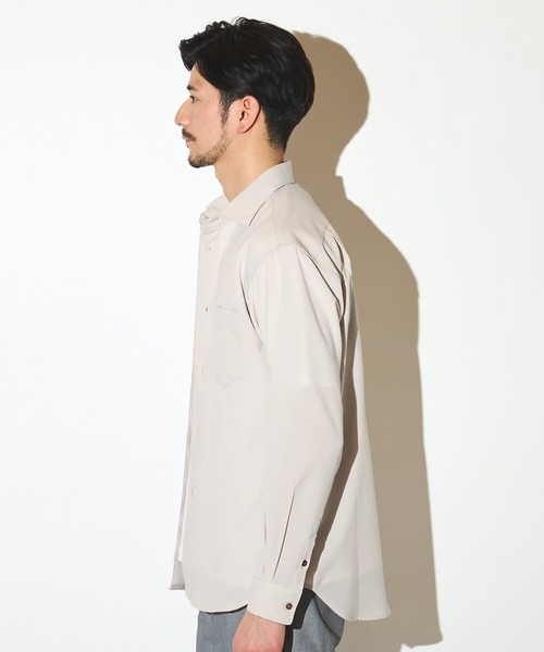 UNION STATION（ユニオンステーション）の「ポリエステルカチオンワイドカラーシャツ（シャツ/ブラウス・メンズ・ライトブルー/ホワイト/ベージュ/ネイビー・M/L/LL）」の5枚目の写真