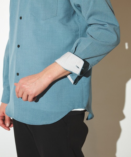 UNION STATION（ユニオンステーション）の「ポリエステルカチオンワイドカラーシャツ（シャツ/ブラウス・メンズ・ライトブルー/ホワイト/ベージュ/ネイビー・M/L/LL）」の15枚目の写真