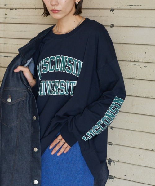 Auntie Rosa Holiday（アンティローザホリデー）の「カレッジロゴロンT（Tシャツ/カットソー・レディース・オフホワイト/ナチュラル/ホワイト/ネイビー/ライトグレー/ホワイト系/ダークブルー・FREE）」の7枚目の写真