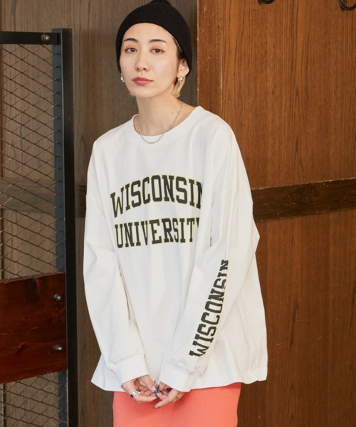 Auntie Rosa Holiday（アンティローザホリデー）の「カレッジロゴロンT（Tシャツ/カットソー・レディース・オフホワイト/ナチュラル/ホワイト/ネイビー/ライトグレー/ホワイト系/ダークブルー・FREE）」の3枚目の写真