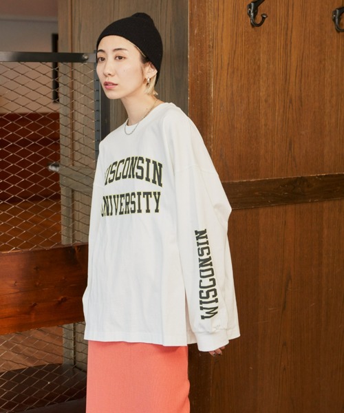 Auntie Rosa Holiday（アンティローザホリデー）の「カレッジロゴロンT（Tシャツ/カットソー・レディース・オフホワイト/ナチュラル/ホワイト/ネイビー/ライトグレー/ホワイト系/ダークブルー・FREE）」の8枚目の写真