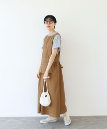 強撚ギャバ エプロン付きワンピース