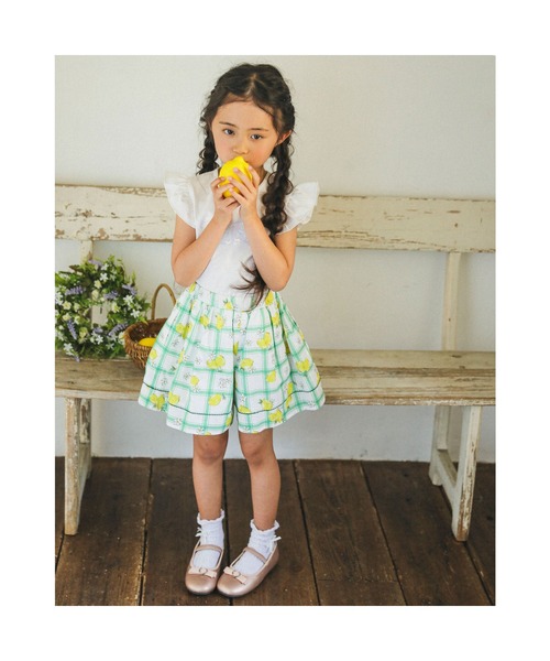 BeBe（ベベ）の「BeBe/【お揃い】コットンチェックシトロンプリントキュロットパンツ(90~140cm)（スカート・キッズ・グリーン系その他・90/120/100/110/130/140）」の11枚目の写真