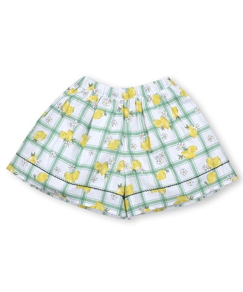 BeBe（ベベ）の「BeBe/【お揃い】コットンチェックシトロンプリントキュロットパンツ(90~140cm)（スカート・キッズ・グリーン系その他・90/120/100/110/130/140）」の3枚目の写真