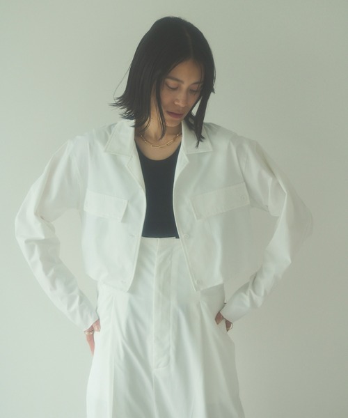 HANNE（アン）の「【セットアップ対応】カットオフクロップドシャツ（シャツ/ブラウス・レディース・ネイビー/オフホワイト・フリー）」の14枚目の写真