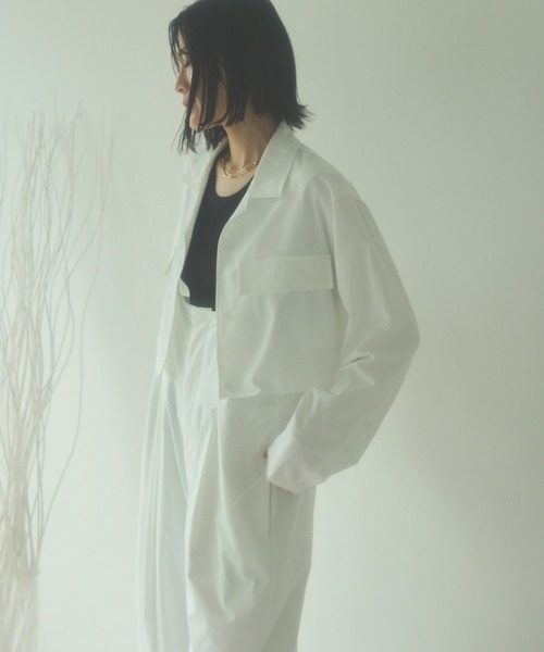 HANNE（アン）の「【セットアップ対応】カットオフクロップドシャツ（シャツ/ブラウス・レディース・ネイビー/オフホワイト・フリー）」の7枚目の写真