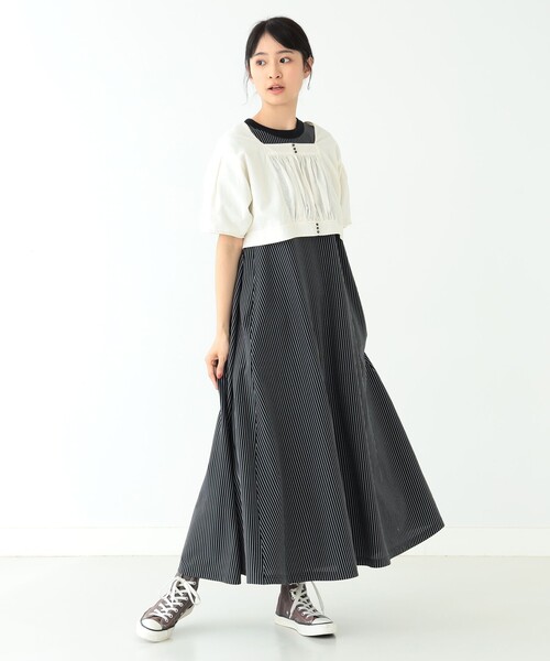 BEAMS BOY（ビームスボーイ）の「BEAMS BOY / カット ツイル マキシワンピース 23SS（ワンピース・レディース・サックスブルー/ブラック/グリーン・ONE SIZE）」の12枚目の写真