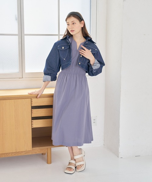 a:mure(アミュール)の「ウエストギャザーワンピース(ワンピース・レディース・ホワイト/ラベンダー・F)」の19枚目の写真