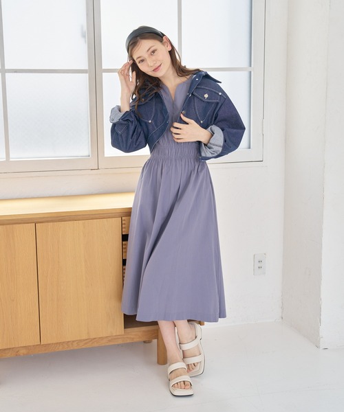 a:mure(アミュール)の「ウエストギャザーワンピース(ワンピース・レディース・ホワイト/ラベンダー・F)」の18枚目の写真