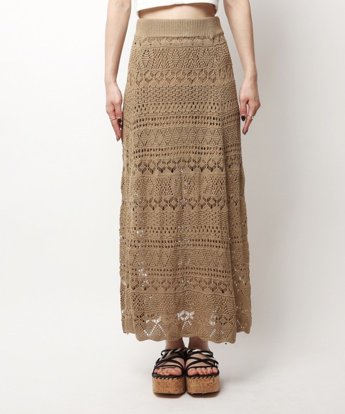 SPIRALGIRL（スパイラルガール）の「クロシェスリットスカート（スカート・レディース・ブラウン/ブラック・FREE）」の9枚目の写真