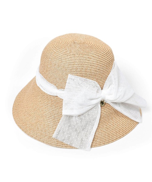 Tartine et Chocolat(タルティーヌエショコラ)の「Tartine et Chocolat/ペーパーブレード×ドットチュールリボンハット(52~56cm)(ハット・キッズ・ホワイト/ピンク/ブルー・52/54/56)」の2枚目の写真