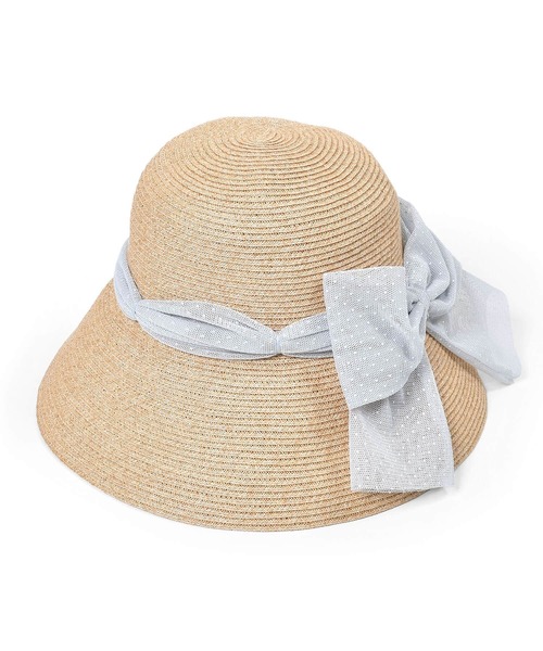 Tartine et Chocolat(タルティーヌエショコラ)の「Tartine et Chocolat/ペーパーブレード×ドットチュールリボンハット(52~56cm)(ハット・キッズ・ホワイト/ピンク/ブルー・52/54/56)」の3枚目の写真