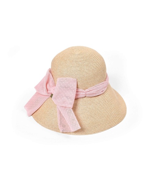 Tartine et Chocolat(タルティーヌエショコラ)の「Tartine et Chocolat/ペーパーブレード×ドットチュールリボンハット(52~56cm)(ハット・キッズ・ホワイト/ピンク/ブルー・52/54/56)」の12枚目の写真