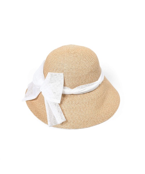 Tartine et Chocolat(タルティーヌエショコラ)の「Tartine et Chocolat/ペーパーブレード×ドットチュールリボンハット(52~56cm)(ハット・キッズ・ホワイト/ピンク/ブルー・52/54/56)」の6枚目の写真