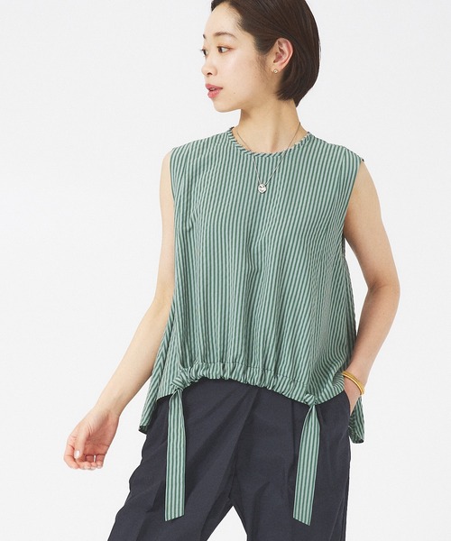 qualite（カリテ）の「ストライプギャザーブラウス（シャツ/ブラウス・レディース・ベージュ/ホワイト/グリーン・フリー）」の3枚目の写真
