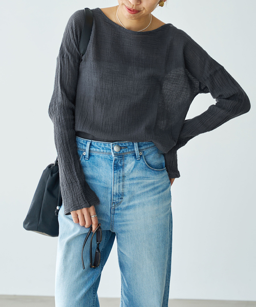 IENA(イエナ)の「《追加》【LES ATELIERS FRANCAIS DE CONFECTION】ロングスリーブトップス(シャツ/ブラウス・レディース・ホワイト/チャコールグレー/ブラック・FREE)」の1枚目の写真