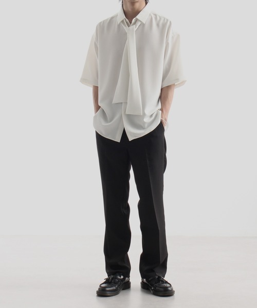 Art re A select（アトリエセレクト）の「DRAPE BOWTIE LOOSE SHIRTS/2way ボウタイ ドレープ トロミ ルーズ 半袖 レギュラーシャツ（シャツ/ブラウス・メンズ・ブラック/グレイッシュベージュ/ホワイト・L/M）」の15枚目の写真