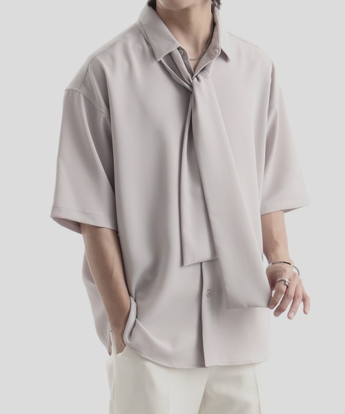 Art re A select（アトリエセレクト）の「DRAPE BOWTIE LOOSE SHIRTS/2way ボウタイ ドレープ トロミ ルーズ 半袖 レギュラーシャツ（シャツ/ブラウス・メンズ・ブラック/グレイッシュベージュ/ホワイト・L/M）」の16枚目の写真