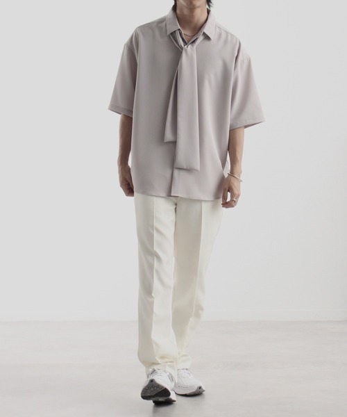 Art re A select（アトリエセレクト）の「DRAPE BOWTIE LOOSE SHIRTS/2way ボウタイ ドレープ トロミ ルーズ 半袖 レギュラーシャツ（シャツ/ブラウス・メンズ・ブラック/グレイッシュベージュ/ホワイト・L/M）」の18枚目の写真