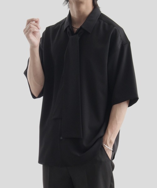 Art re A select（アトリエセレクト）の「DRAPE BOWTIE LOOSE SHIRTS/2way ボウタイ ドレープ トロミ ルーズ 半袖 レギュラーシャツ（シャツ/ブラウス・メンズ・ブラック/グレイッシュベージュ/ホワイト・L/M）」の20枚目の写真