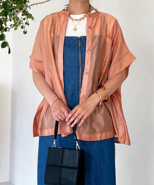 un dix cors（アンディコール）の「シアーボックスシャツ（シャツ/ブラウス・レディース・オフホワイト/チャコールグレー/オレンジ/グリーン・FREE）」の4枚目の写真