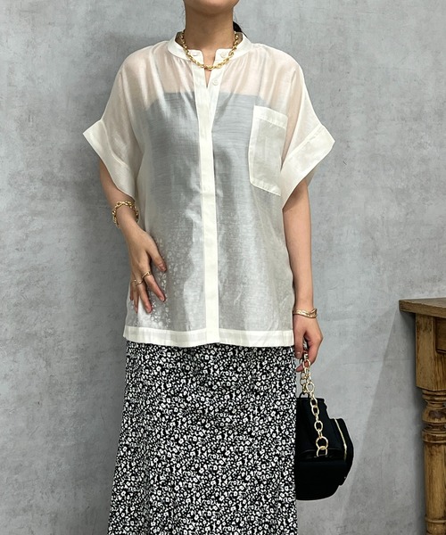 un dix cors（アンディコール）の「シアーボックスシャツ（シャツ/ブラウス・レディース・オフホワイト/チャコールグレー/オレンジ/グリーン・FREE）」の5枚目の写真