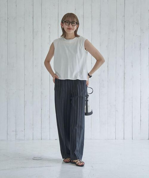 coen（コーエン）の「リネン混タックイージーパンツ（スラックス・レディース・ブラック/ベージュ・S/M/L）」の6枚目の写真