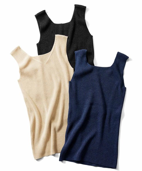 Live in comfort(リブインコンフォート)の「リブ イン コンフォート さらり涼感が心地いい 2-WAY和紙混ニットタンクトップ(タンクトップ・レディース・ベージュ/ネイビー/ブラック・MEDIUM/LARGE/X-LARGE/XX-LARGE/XXX-LARGE/SMALL)」の8枚目の写真