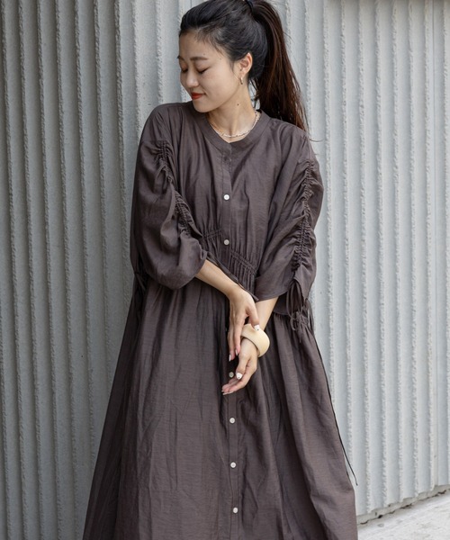 CIAOPANIC TYPY（チャオパニックティピー）の「3WAYシアーリネンギャザーワンピース（ワンピース・レディース・オリーブ/チャコールグレー/ブラウン・ONE SIZE）」の9枚目の写真