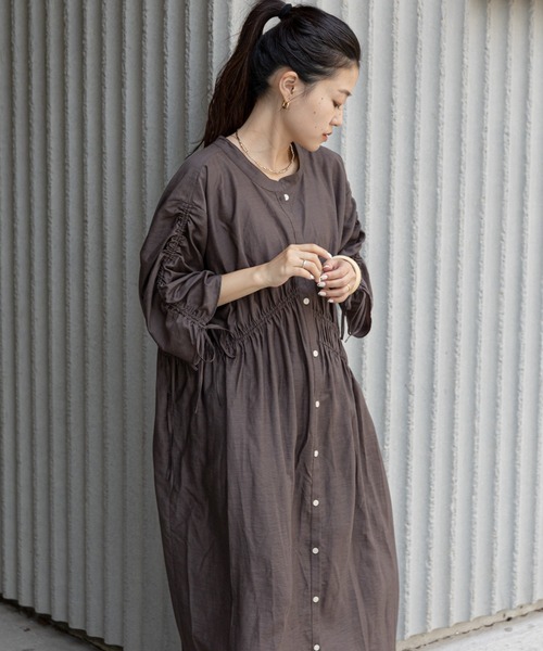 CIAOPANIC TYPY（チャオパニックティピー）の「3WAYシアーリネンギャザーワンピース（ワンピース・レディース・オリーブ/チャコールグレー/ブラウン・ONE SIZE）」の12枚目の写真