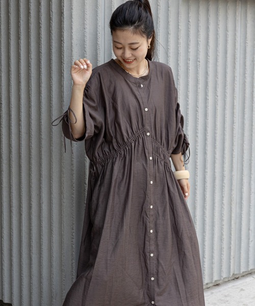 CIAOPANIC TYPY（チャオパニックティピー）の「3WAYシアーリネンギャザーワンピース（ワンピース・レディース・オリーブ/チャコールグレー/ブラウン・ONE SIZE）」の22枚目の写真