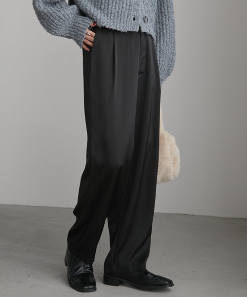 Aunt Marie's（アントマリーズ）の「【S,M,Lサイズ展開】タックサテンワイドスラックスパンツ（スラックス・レディース・ベージュ/ブルー/ブラック/モカ/ブラウン・S/M/L）」の19枚目の写真