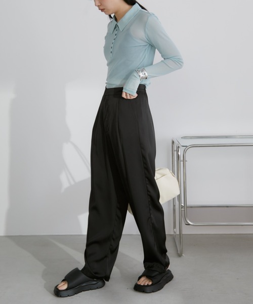 Aunt Marie's（アントマリーズ）の「【S,M,Lサイズ展開】タックサテンワイドスラックスパンツ（スラックス・レディース・ベージュ/ブルー/ブラック/モカ/ブラウン・S/M/L）」の22枚目の写真