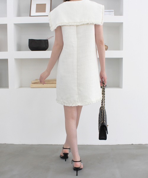 ビッグカラーツイードミニワンピース（ワンピース）｜MODE ROBE（モードローブ）