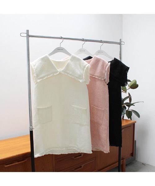 ビッグカラーツイードミニワンピース（ワンピース）｜MODE ROBE（モードローブ）