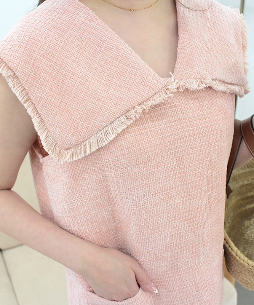 ビッグカラーツイードミニワンピース（ワンピース）｜MODE ROBE（モードローブ）