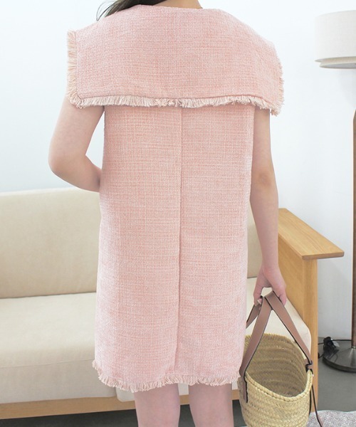 ビッグカラーツイードミニワンピース（ワンピース）｜MODE ROBE（モードローブ）