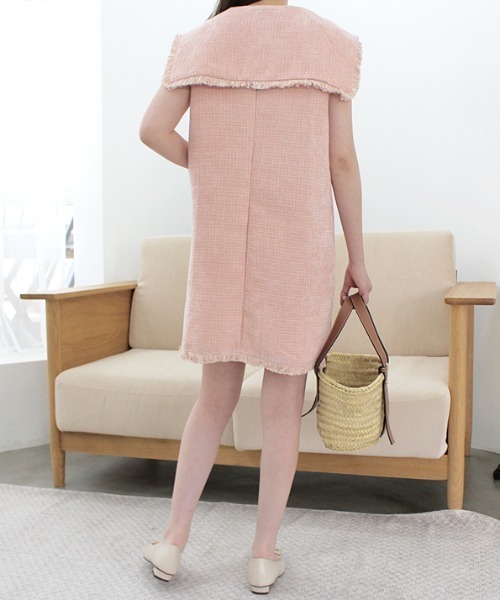 ビッグカラーツイードミニワンピース（ワンピース）｜MODE ROBE（モードローブ）