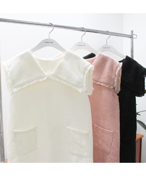 ビッグカラーツイードミニワンピース（ワンピース）｜MODE ROBE（モードローブ）